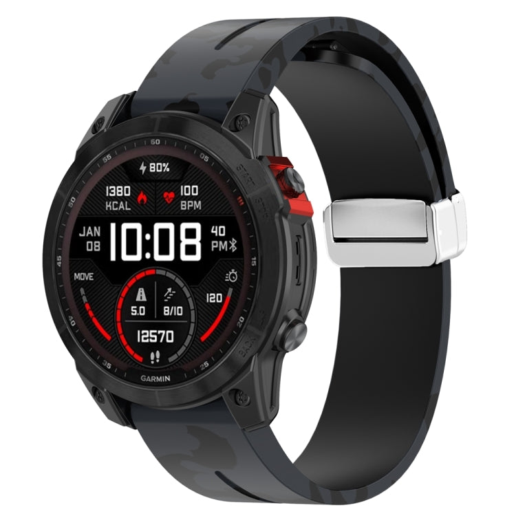 For Garmin Fenix 7X Magnetic Folding Silver Buckle Color Printed Silicone Watch Band(Camouflage Grey) - free shipping - PMC TechLife - Order now!