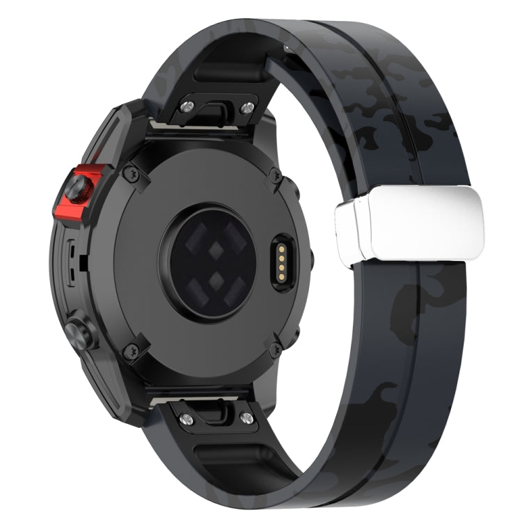 For Garmin Fenix 7X Magnetic Folding Silver Buckle Color Printed Silicone Watch Band(Camouflage Grey) - free shipping - PMC TechLife - Order now!