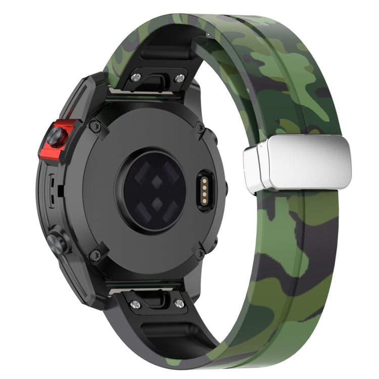For Garmin Fenix 7X Magnetic Folding Silver Buckle Color Printed Silicone Watch Band(Camouflage Green) - free shipping - PMC TechLife - Order now!