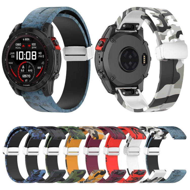 For Garmin Fenix 7S Magnetic Folding Silver Buckle Color Printed Silicone Watch Band(Camouflage Wine Red) - free shipping - PMC TechLife - Order now!