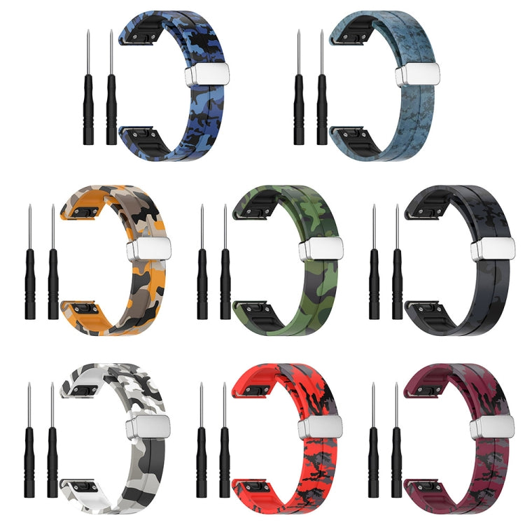For Garmin Fenix 7X Magnetic Folding Silver Buckle Color Printed Silicone Watch Band(Camouflage White) - free shipping - PMC TechLife - Order now!