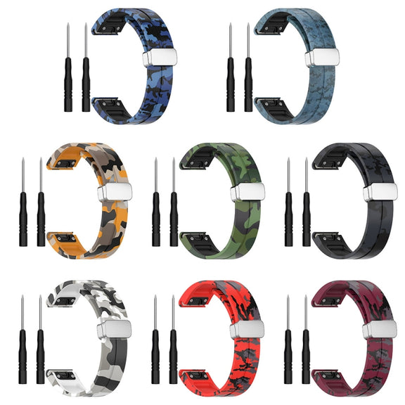 For Garmin Fenix 7X Magnetic Folding Silver Buckle Color Printed Silicone Watch Band(Mosaic)