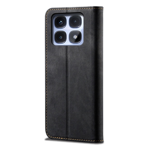 For Redmi K70 Ultra 5G Denim Texture Casual Style Horizontal Flip Leather Case(Black)