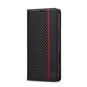 For iPhone 16 Pro Max LC.IMEEKE Carbon Fiber Leather Phone Case(Vertical Black)