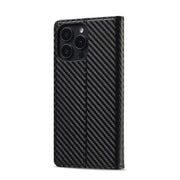 For iPhone 16 Pro Max LC.IMEEKE Carbon Fiber Leather Phone Case(Vertical Black)