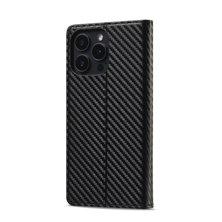 For iPhone 16 Pro Max LC.IMEEKE Carbon Fiber Leather Phone Case(Vertical Black)