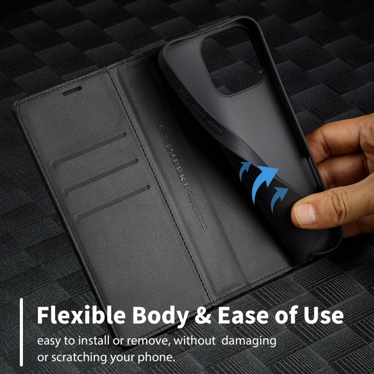 For iPhone 16 Pro Max LC.IMEEKE Carbon Fiber Leather Phone Case(Vertical Black)
