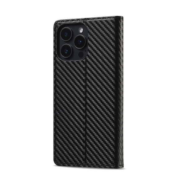 For iPhone 16 Pro LC.IMEEKE Carbon Fiber Leather Phone Case(Vertical Black)