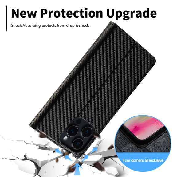 For iPhone 16 Pro LC.IMEEKE Carbon Fiber Leather Phone Case(Vertical Black)