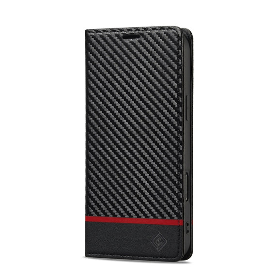 For iPhone 16 Pro LC.IMEEKE Carbon Fiber Leather Phone Case(Horizontal Black)
