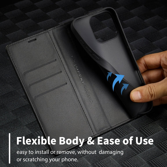 For iPhone 16 Pro LC.IMEEKE Carbon Fiber Leather Phone Case(Horizontal Black)