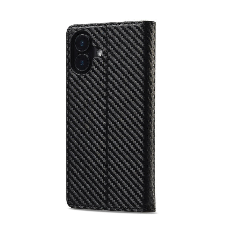 For iPhone 16 LC.IMEEKE Carbon Fiber Leather Phone Case(Vertical Black)