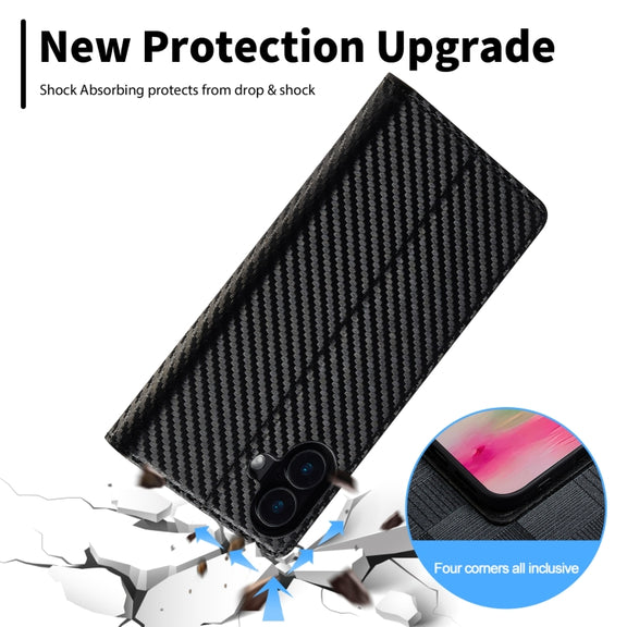 For iPhone 16 LC.IMEEKE Carbon Fiber Leather Phone Case(Vertical Black)