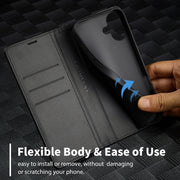 For iPhone 16 LC.IMEEKE Carbon Fiber Leather Phone Case(Vertical Black)