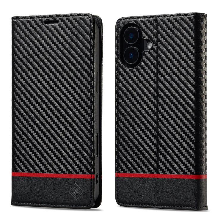 For iPhone 16 LC.IMEEKE Carbon Fiber Leather Phone Case(Horizontal Black) - free shipping - PMC Jewellery - Order now!