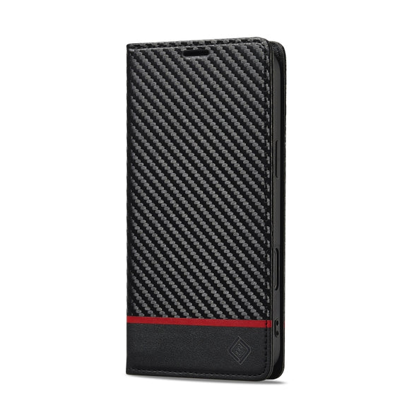 For iPhone 16 LC.IMEEKE Carbon Fiber Leather Phone Case(Horizontal Black)