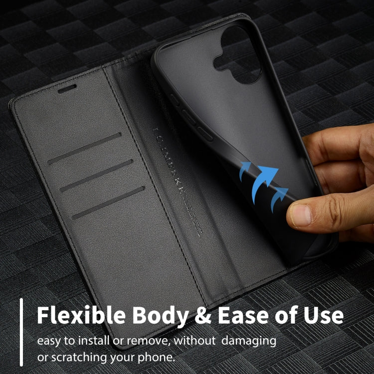 For iPhone 16 LC.IMEEKE Carbon Fiber Leather Phone Case(Horizontal Black)