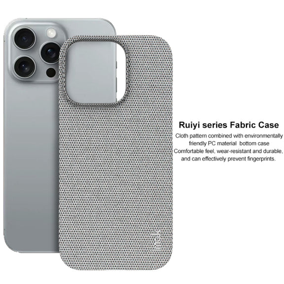 For iPhone 16 Pro Max imak Ruiyi Series Cloth Texture PU + PC Phone Case(Light Grey)