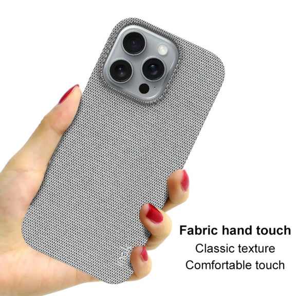 For iPhone 16 Pro imak Ruiyi Series Cloth Texture PU + PC Phone Case(Light Grey)