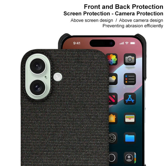 For iPhone 16 imak Ruiyi Series Cloth Texture PU + PC Phone Case(Black)