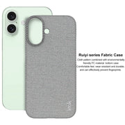 For iPhone 16 imak Ruiyi Series Cloth Texture PU + PC Phone Case(Light Grey)