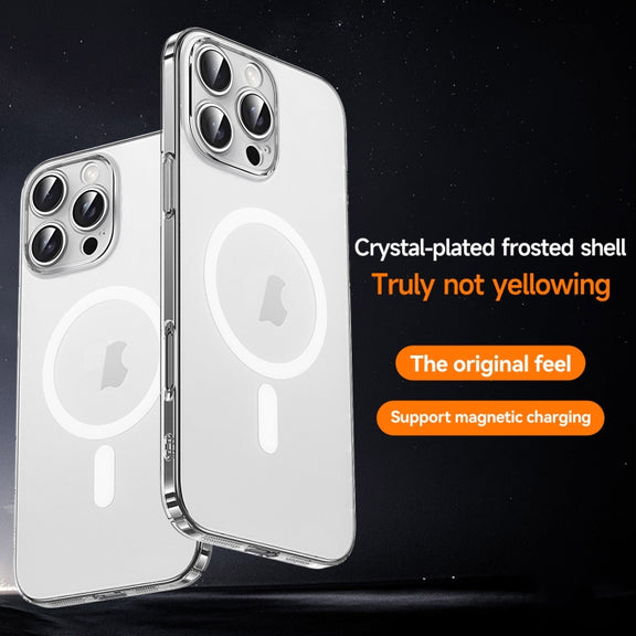 For iPhone 15 Pro Max SULADA Crystal Sand Series Electroplating Frosted MagSafe Magnetic Phone Case(Transparent)