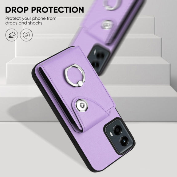 For Motorola Moto G 5G 2024 Organ Card Bag Ring Holder Phone Case(Purple)