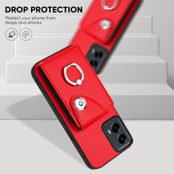 For Motorola Moto G 5G 2024 Organ Card Bag Ring Holder Phone Case(Red)