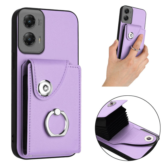 For Motorola Moto G Stylus 5G 2024 Organ Card Bag Ring Holder Phone Case(Purple)