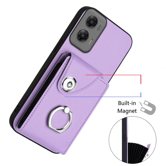 For Motorola Moto G Stylus 5G 2024 Organ Card Bag Ring Holder Phone Case(Purple)