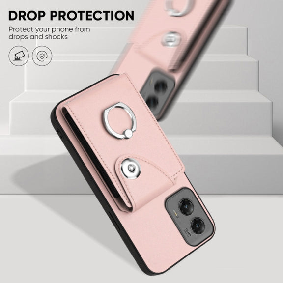 For Motorola Moto G Stylus 5G 2024 Organ Card Bag Ring Holder Phone Case(Pink)