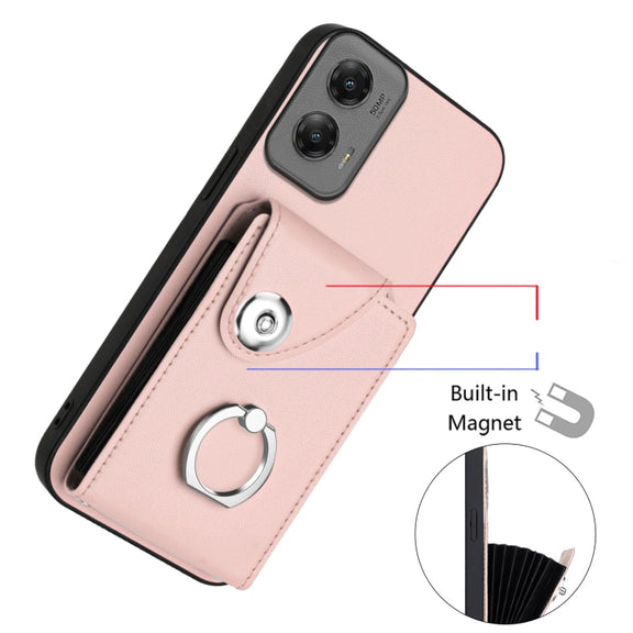 For Motorola Moto G Stylus 5G 2024 Organ Card Bag Ring Holder Phone Case(Pink)