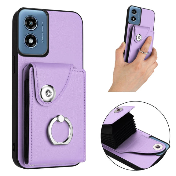 For Motorola Moto G Play 2024 5G Organ Card Bag Ring Holder Phone Case(Purple)