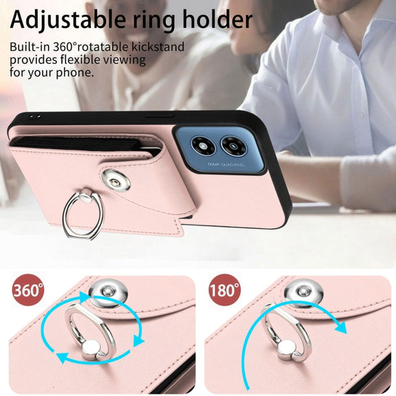 For Motorola Moto G Play 2024 5G Organ Card Bag Ring Holder Phone Case(Pink)