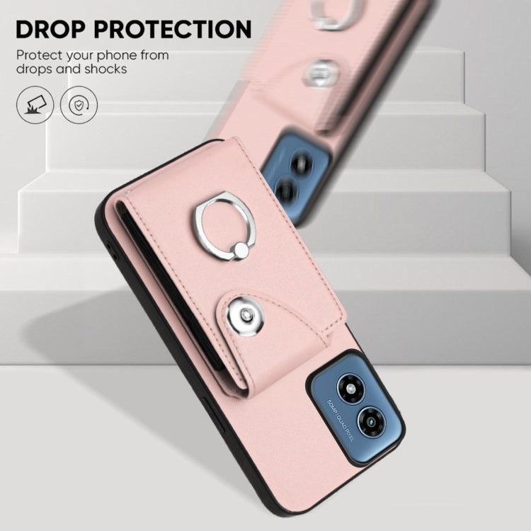 For Motorola Moto G Play 2024 5G Organ Card Bag Ring Holder Phone Case(Pink)