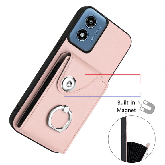 For Motorola Moto G Play 2024 5G Organ Card Bag Ring Holder Phone Case(Pink)