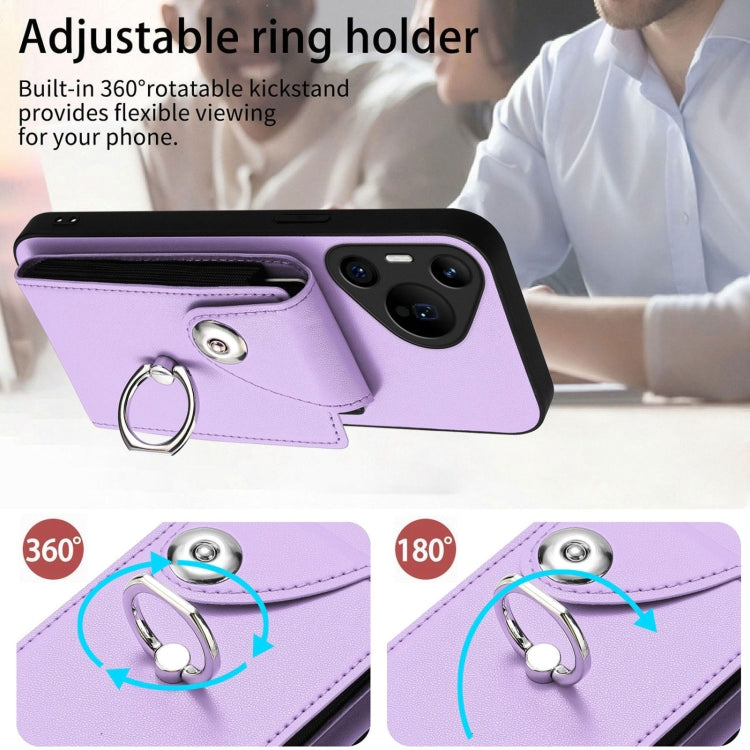 For Huawei Pura 70 Pro / 70 Pro+ Organ Card Bag Ring Holder Phone Case(Purple) - Huawei Cases by PMC Jewellery | Online Shopping South Africa | PMC Jewellery | Buy Now Pay Later Mobicred