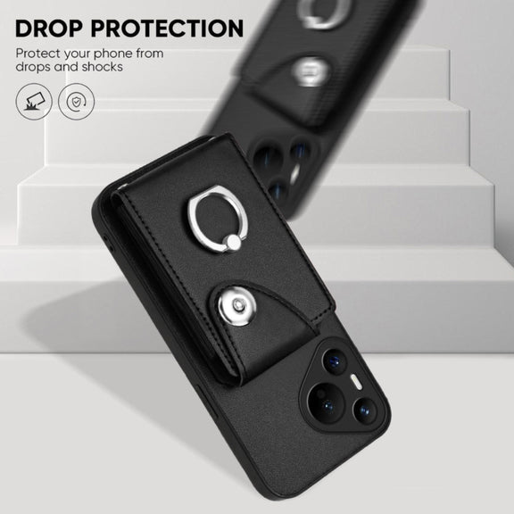 For Huawei Pura 70 Organ Card Bag Ring Holder Phone Case(Black)