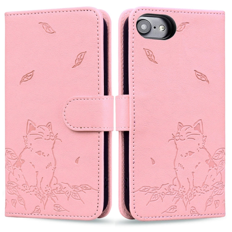 For iPhone 16e Cute Cat Embossed Leather Phone Case(Pink) - iPhone 16e Cases by PMC TechLife | Online Shopping South Africa | PMC TechLife | Buy Now Pay Later Mobicred
