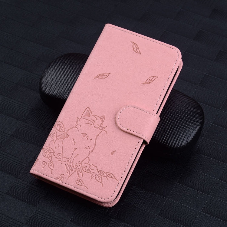 For iPhone 16e Cute Cat Embossed Leather Phone Case(Pink) - iPhone 16e Cases by PMC TechLife | Online Shopping South Africa | PMC TechLife | Buy Now Pay Later Mobicred