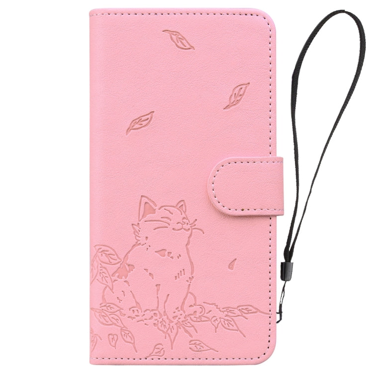 For iPhone 16e Cute Cat Embossed Leather Phone Case(Pink) - iPhone 16e Cases by PMC TechLife | Online Shopping South Africa | PMC TechLife | Buy Now Pay Later Mobicred