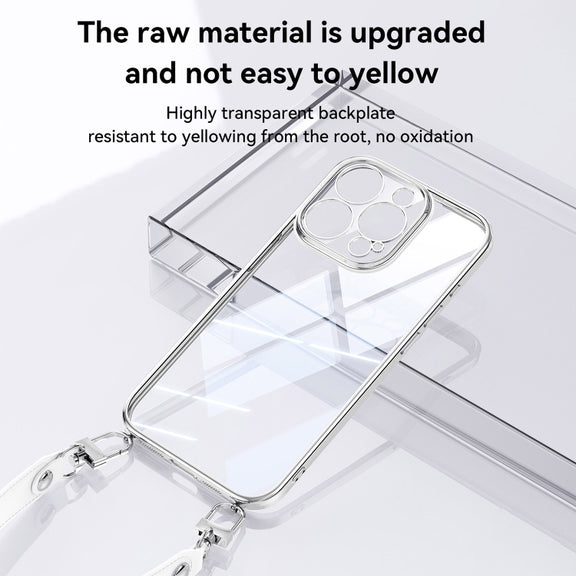 For iPhone 16 Pro Max SULADA  Electroplated Clear TPU Soft Frame Phone Case with Wrist Strap(Silver)