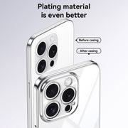 For iPhone 16 Pro Max SULADA  Electroplated Clear TPU Soft Frame Phone Case with Wrist Strap(Silver)