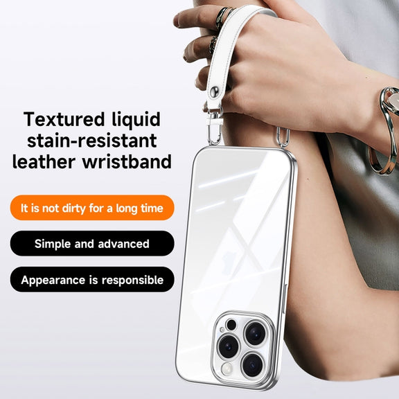 For iPhone 16 Pro Max SULADA  Electroplated Clear TPU Soft Frame Phone Case with Wrist Strap(Silver)