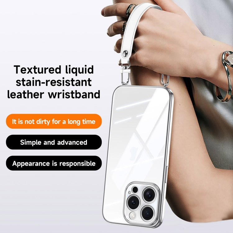 For iPhone 16 Pro Max SULADA  Electroplated Clear TPU Soft Frame Phone Case with Wrist Strap(Silver)