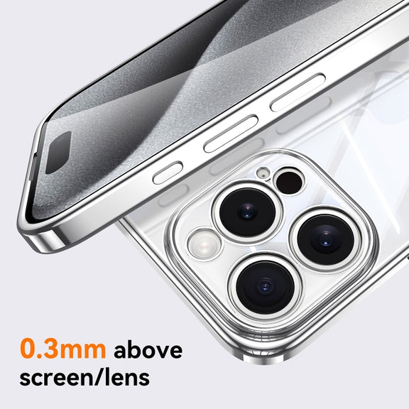 For iPhone 16 Pro Max SULADA  Electroplated Clear TPU Soft Frame Phone Case with Wrist Strap(Silver)