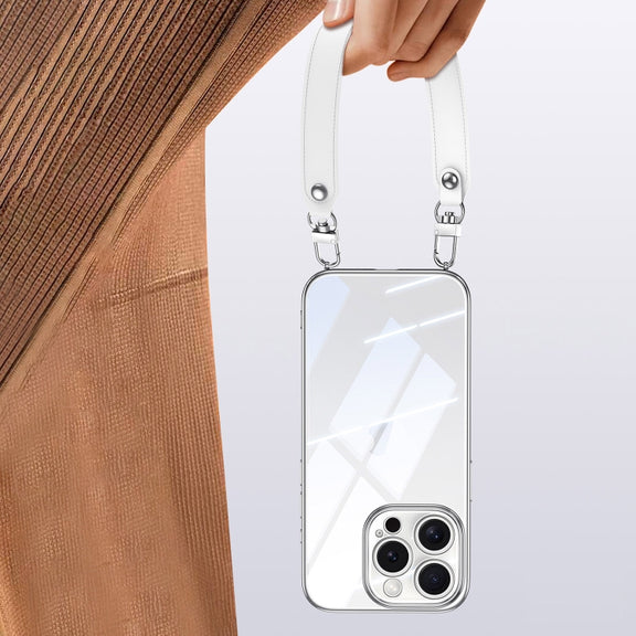 For iPhone 16 Pro SULADA  Electroplated Clear TPU Soft Frame Phone Case with Wrist Strap(Purple)