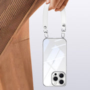 For iPhone 16 Pro Max SULADA  Electroplated Clear TPU Soft Frame Phone Case with Wrist Strap(Silver)