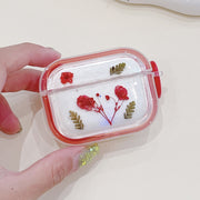 For AirPods 3 Glitter Starry Epoxy Dried Flowers Earbuds Box TPU Case(Red)