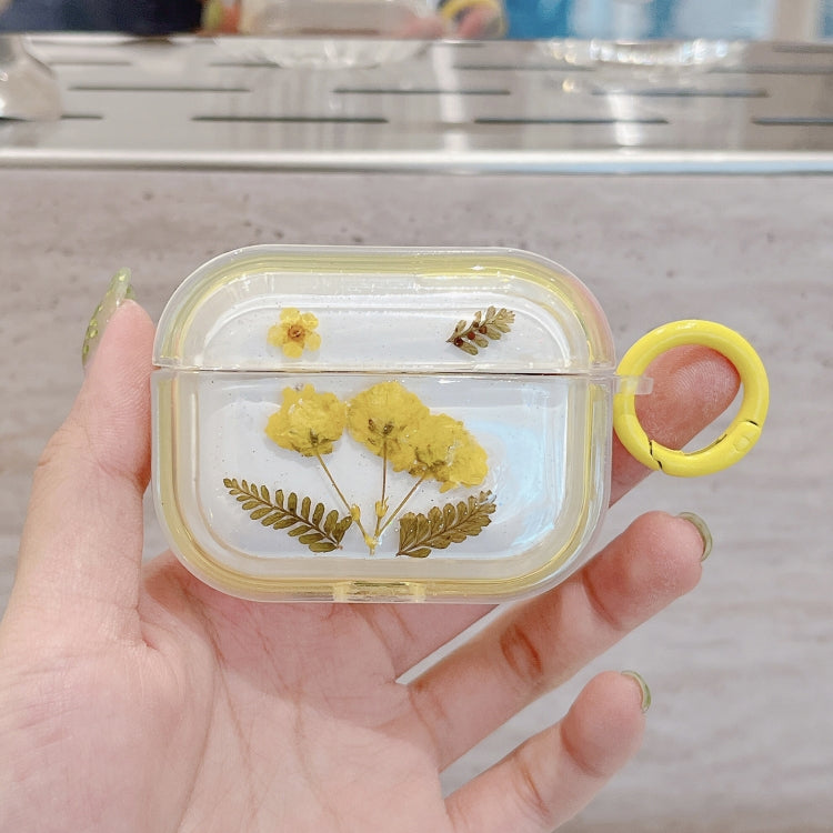 For AirPods Pro Glitter Starry Epoxy Dried Flowers Earbuds Box TPU Case(Yellow) - For AirPods Pro by PMC Jewellery | Online Shopping South Africa | PMC Jewellery | Buy Now Pay Later Mobicred